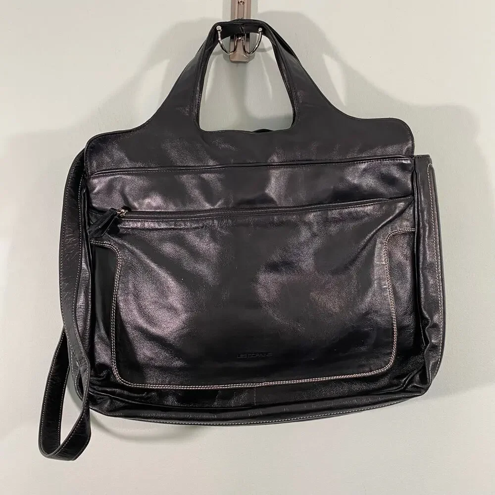 Les Copains Vtg Made In Italy Top Handle Laptop Leather Bag with Crossbody Strap